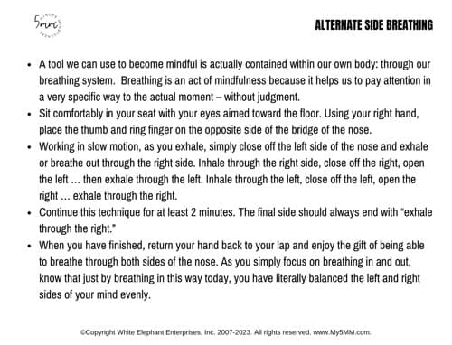 I Am Mindful card back, activity instructions